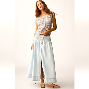 Pilcro Pintuck Basque-Waist Denim Maxi Skirt